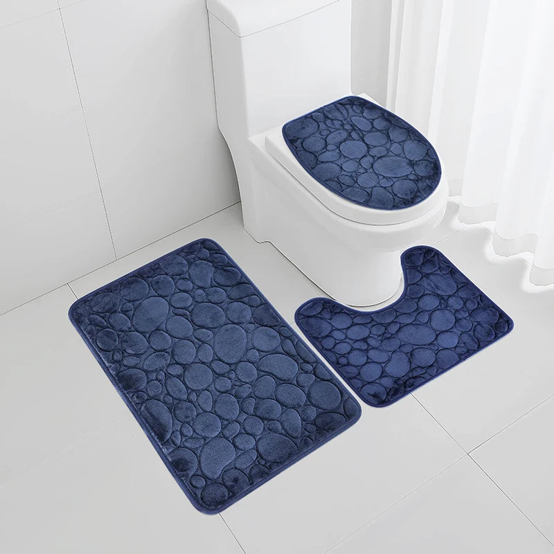 Soft Microfiber Non Slip Stone Bathroom Floor Mat Set