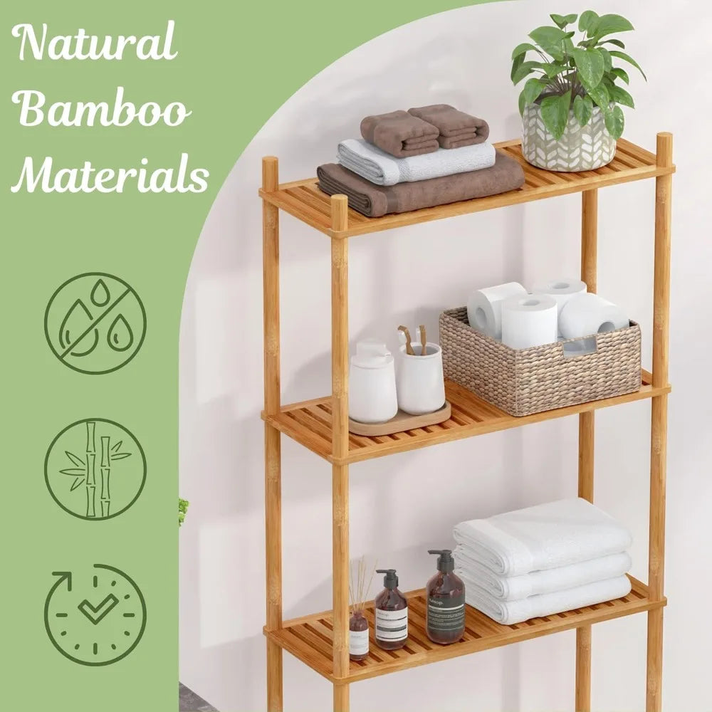 Hign-concerned Over The Toilet 3 Tier Bamboo Organizer