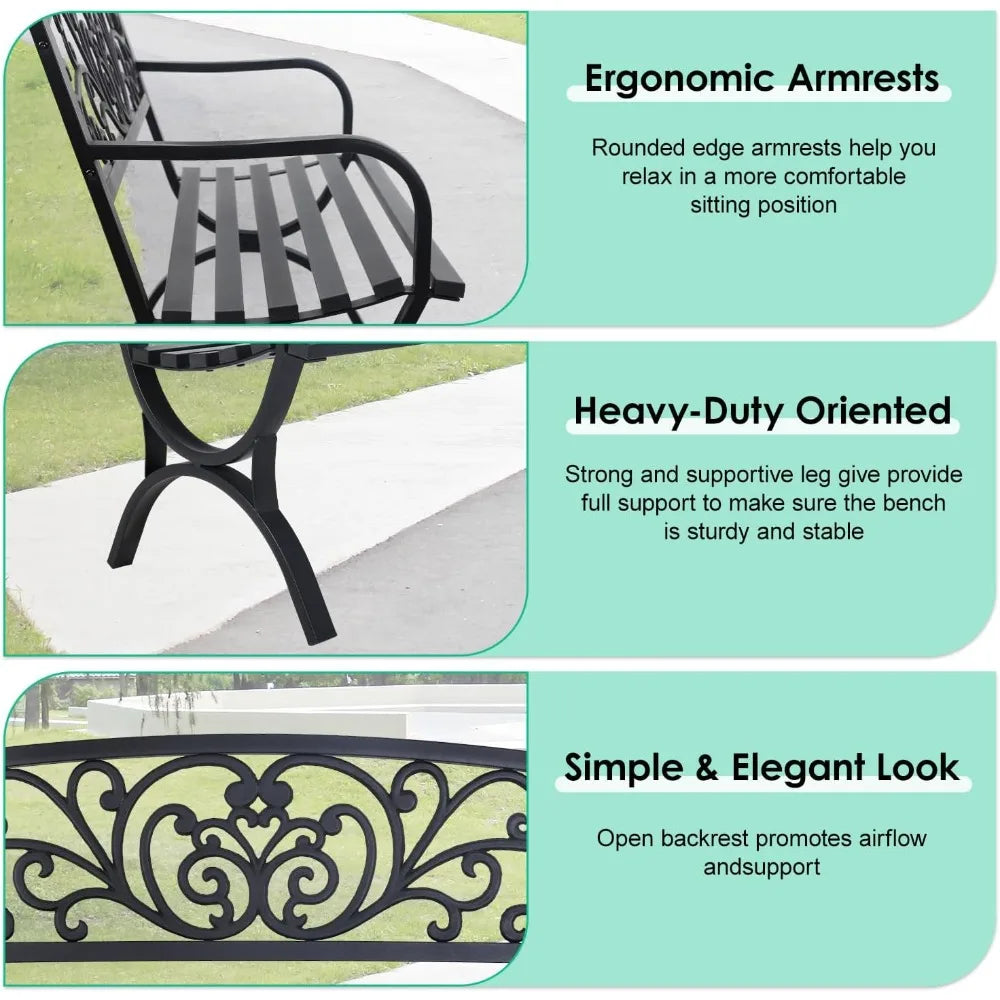 General Outdoor Bench Floral Backrest Arch Legs Armrests