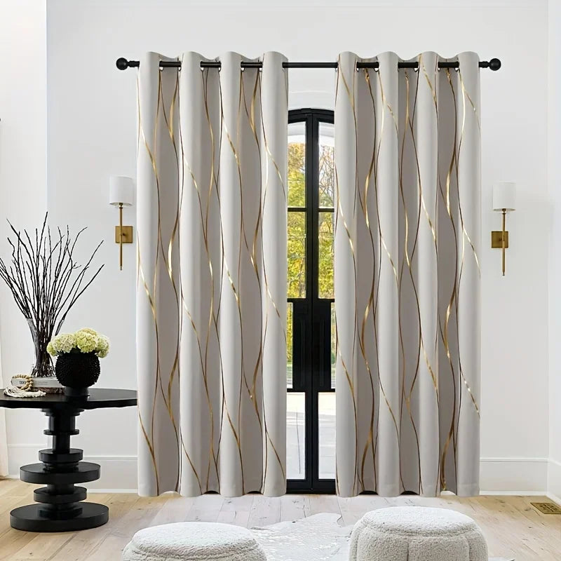 Golden Wave Circle Blackout Drapes with Grommets