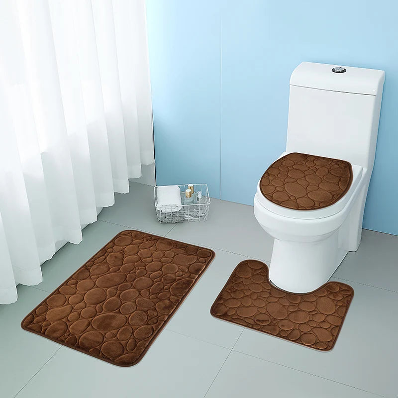Soft Microfiber Non Slip Stone Bathroom Floor Mat Set