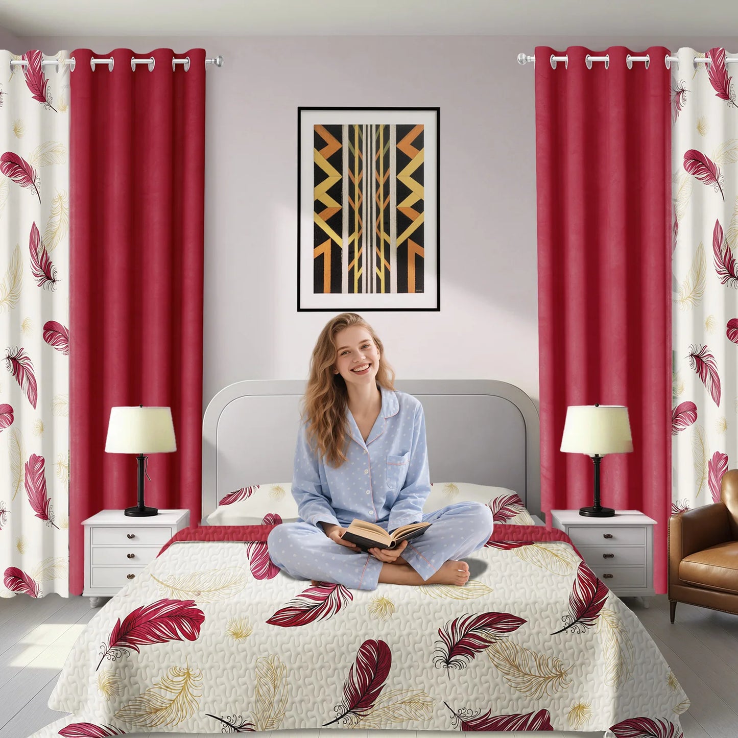 Bedspread Set With Curtains 9 Piece Machine Washable
