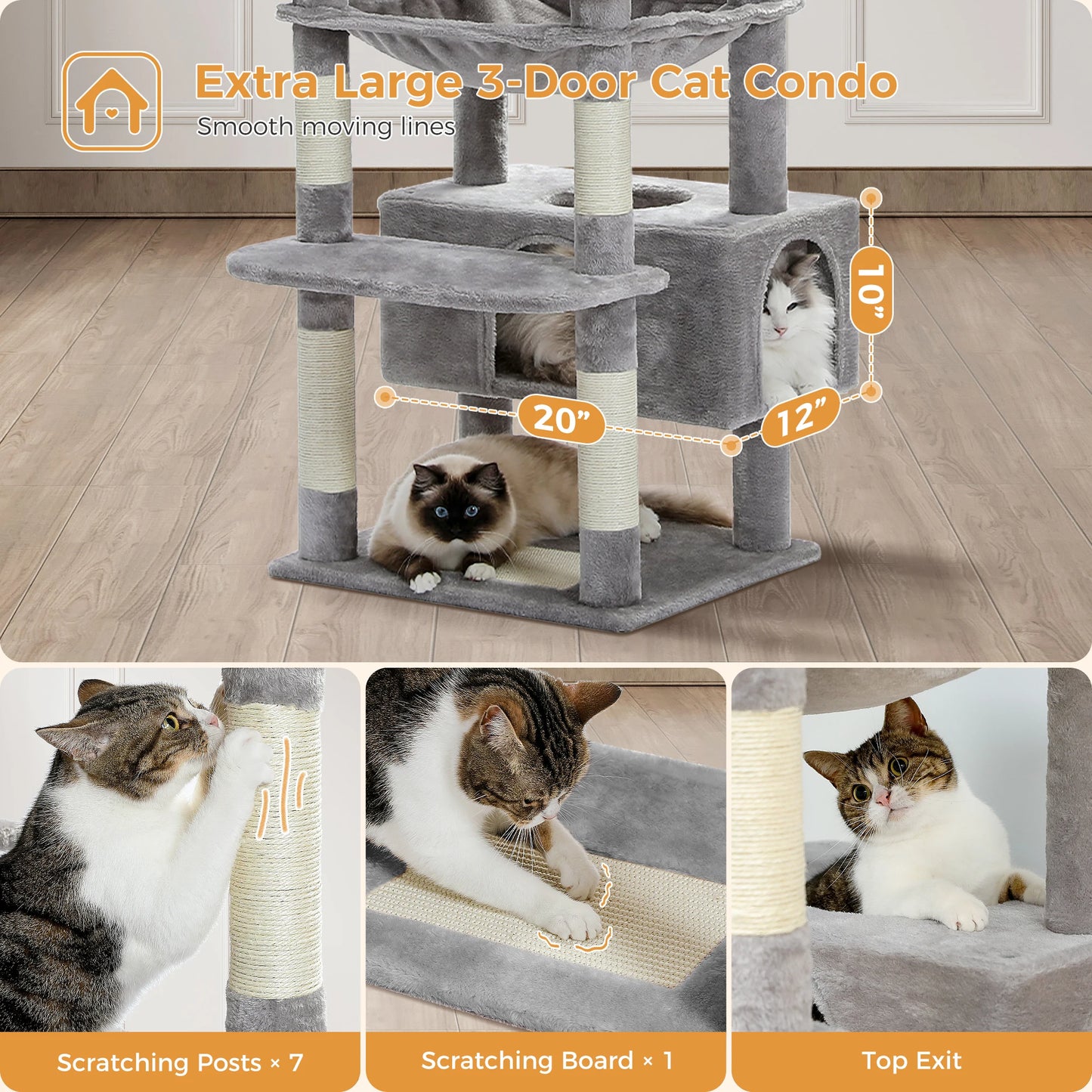 PAWZ Road Five Level Cat Tree Tower With Plush Condo Scratching Posts Boards