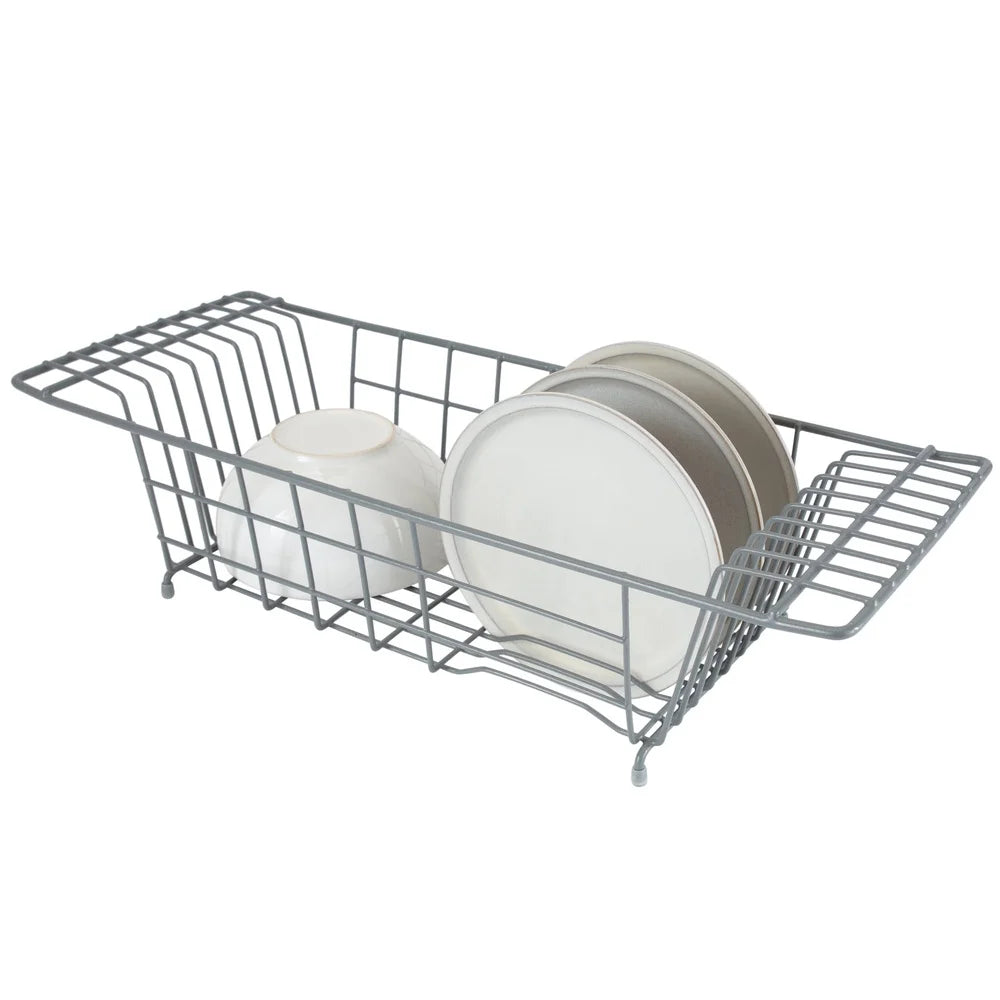 Over the Sink Dish Rack Kitchen Drainer Space Saving Design Heavy Duty Iron Open Wire Drying Rack with Plate Slots and