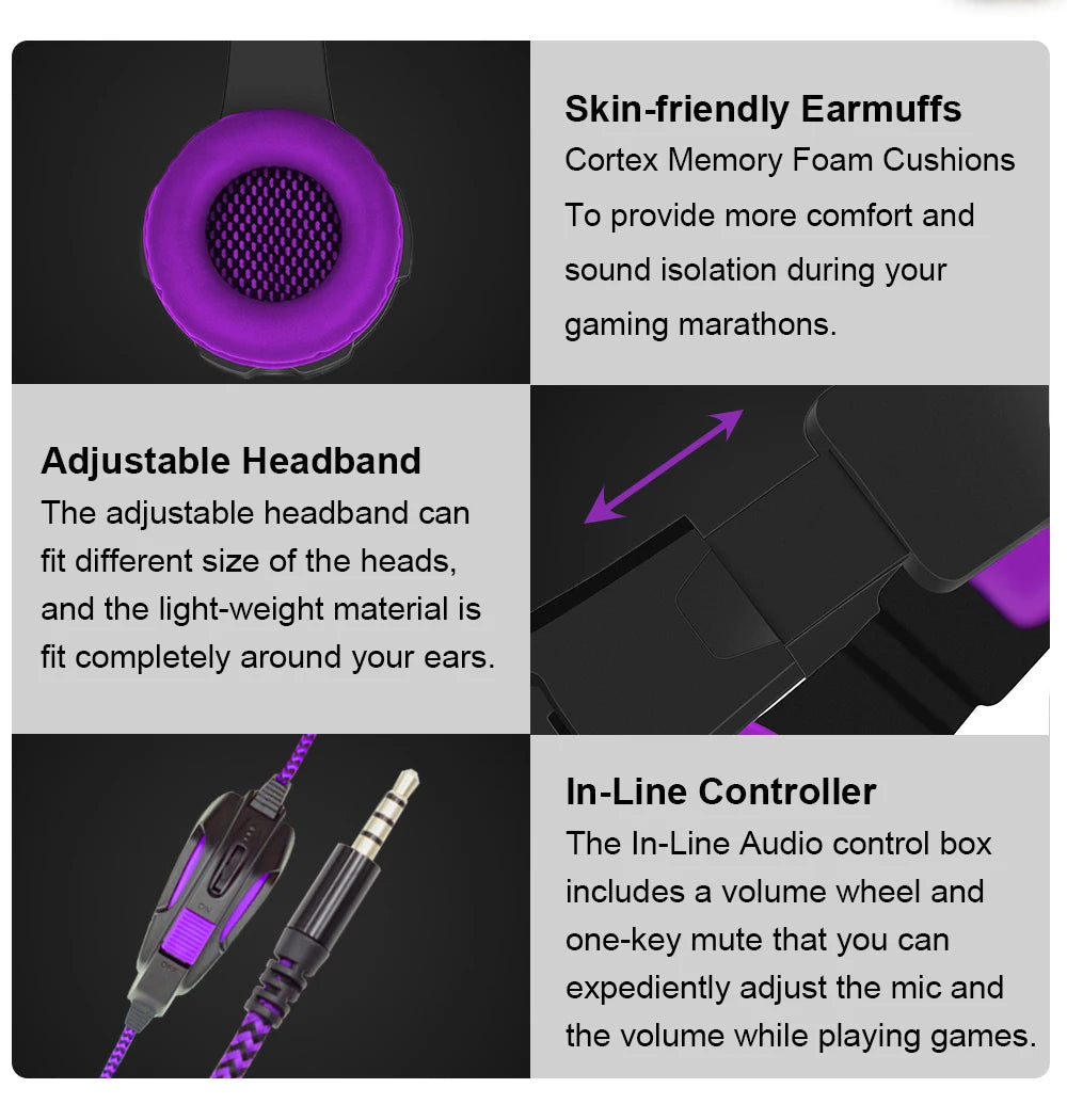 Wired Gaming Headset Mic For PC PS4 PS5 Xbox