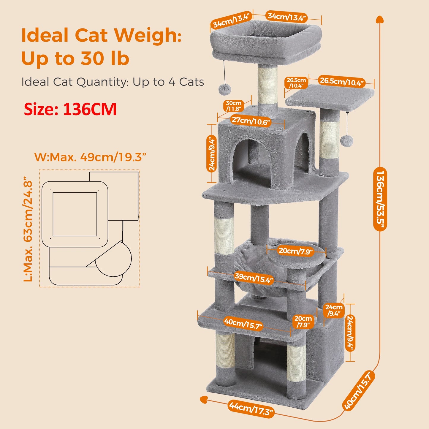PAWZ Road Large Cat Tree And Tower For Indoor Cats