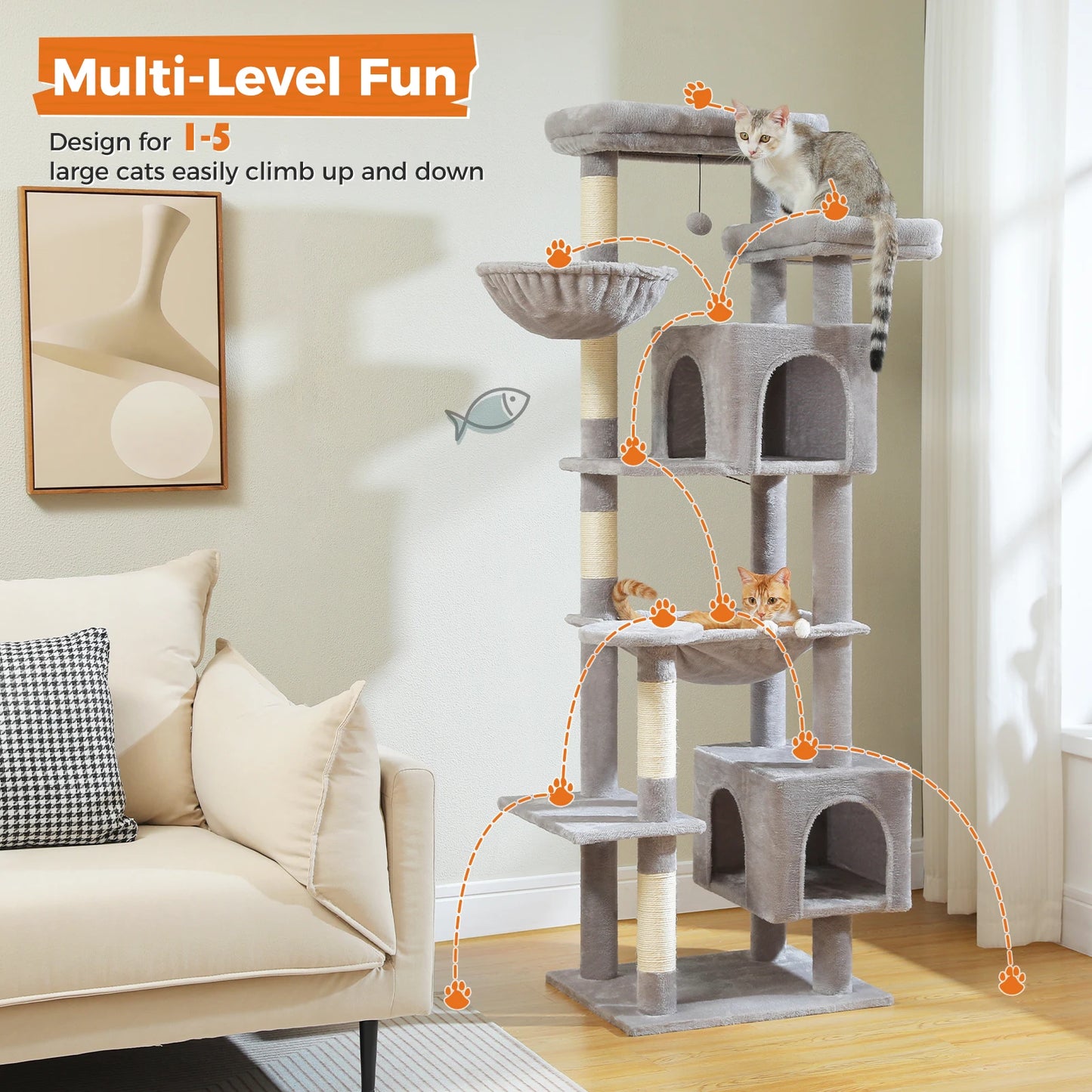 PAWZ Road Five Level Cat Tree Tower With Plush Condo Scratching Posts Boards