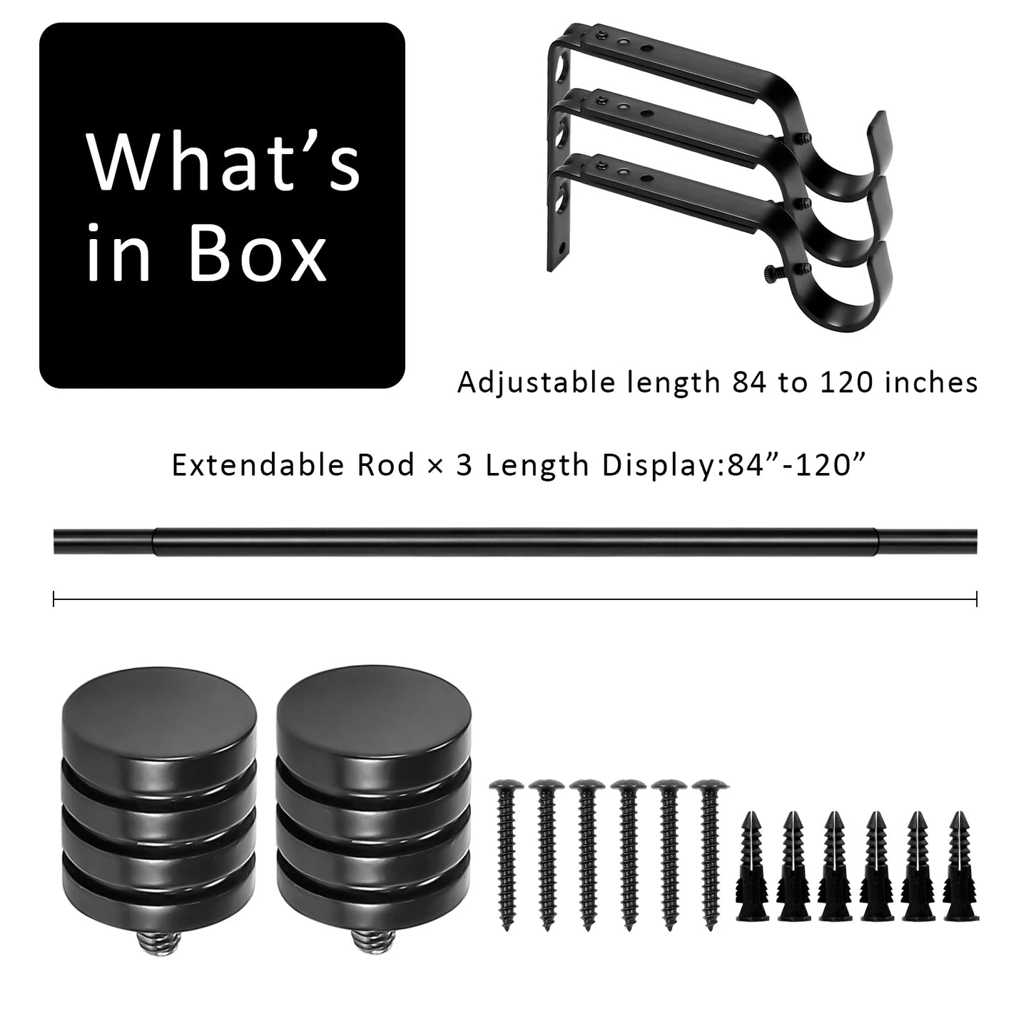 Heavy Duty Adjustable Curtain Rod Set End Caps