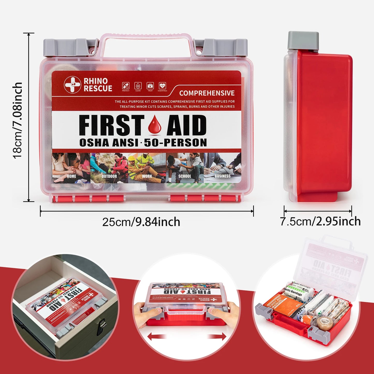 Rhino Rescue Full Feature First Aid Kit for Home Office