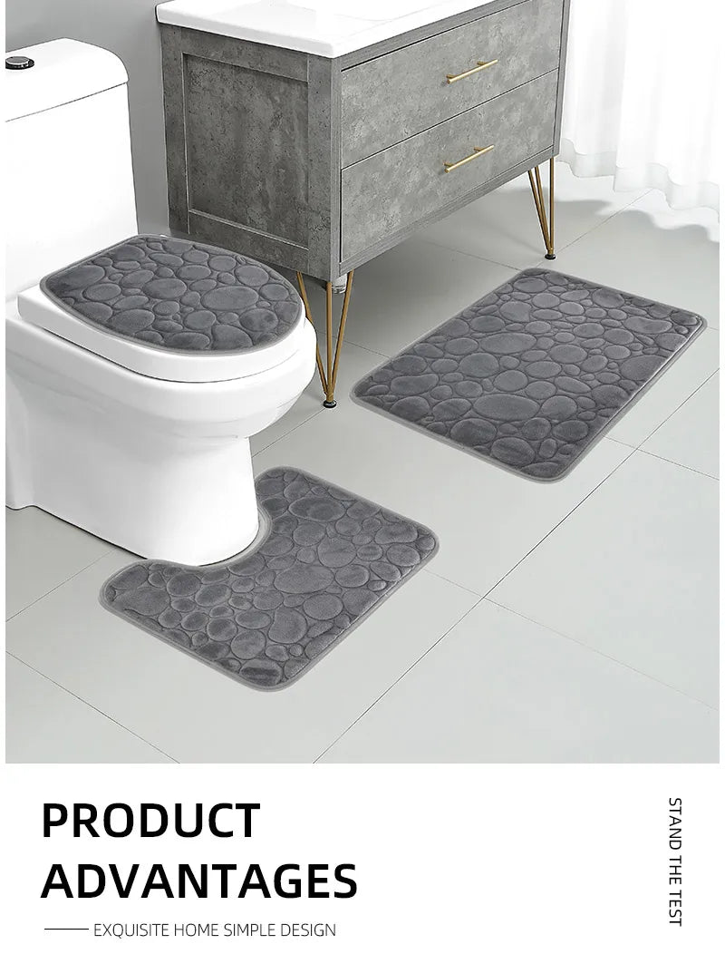 Soft Microfiber Non Slip Stone Bathroom Floor Mat Set