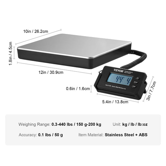 EZHomeEssentials Digital Shipping Scale 440 Lbs With Timer