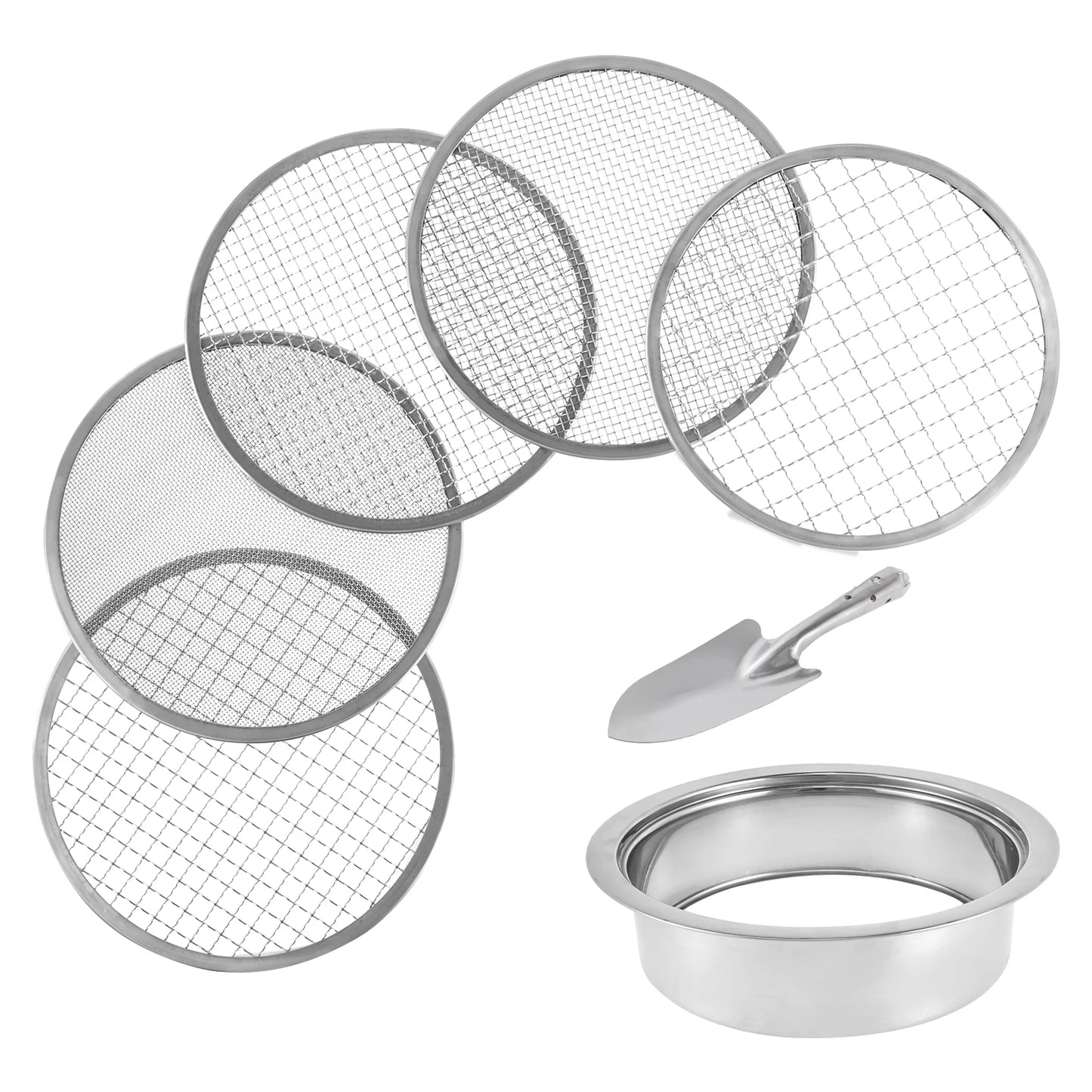Stainless Steel Soil Sieve Interchangeable Meshes Set Multifunctional Garden Soil Filter with 9.45inch Diameter for Sand Rocks