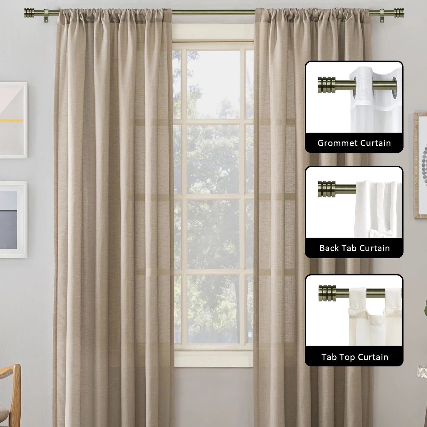 Heavy Duty Adjustable Curtain Rod Set End Caps