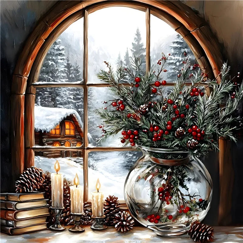 Canvas 5D Diamond Painting Xmas Snow View Kit Home Decor