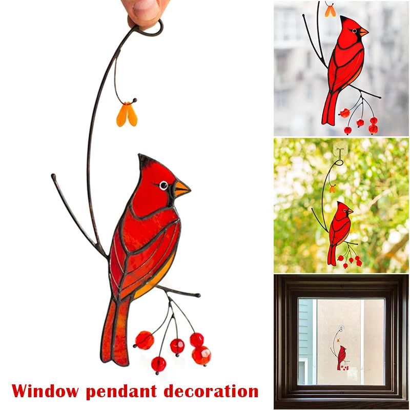 Hign-concerned Cardinal Bird Stained Glass Ornament Hanging
