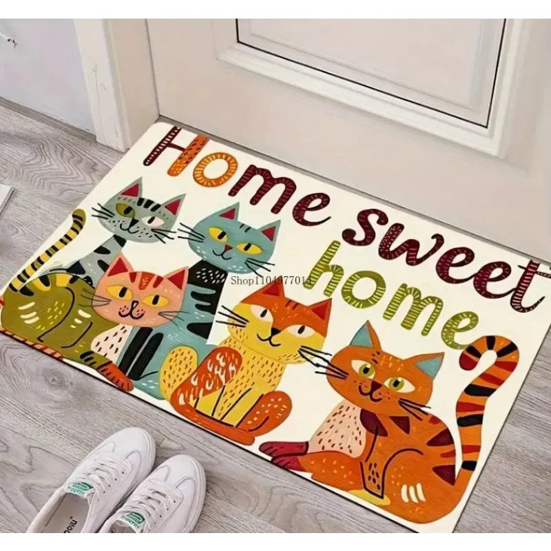 EZHomeEssentials Cartoon Cat Doormat Home Is Sweet Home