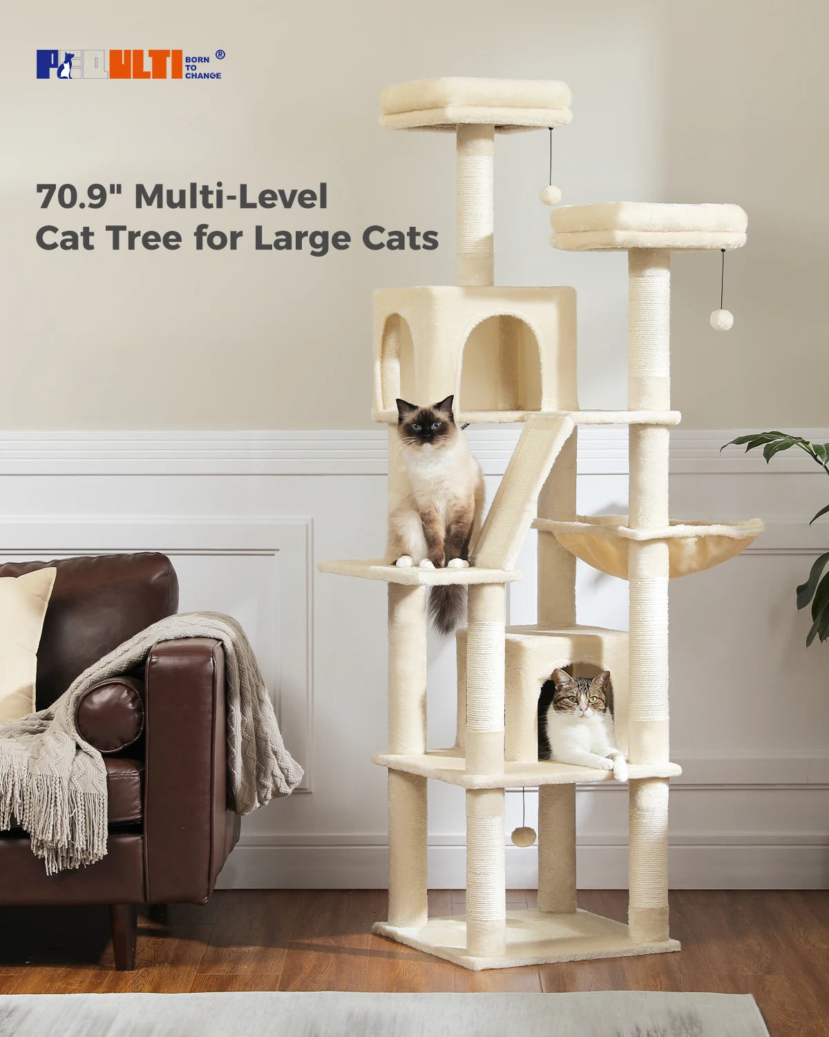 PAWZ Road Five Level Cat Tree Tower With Plush Condo Scratching Posts Boards