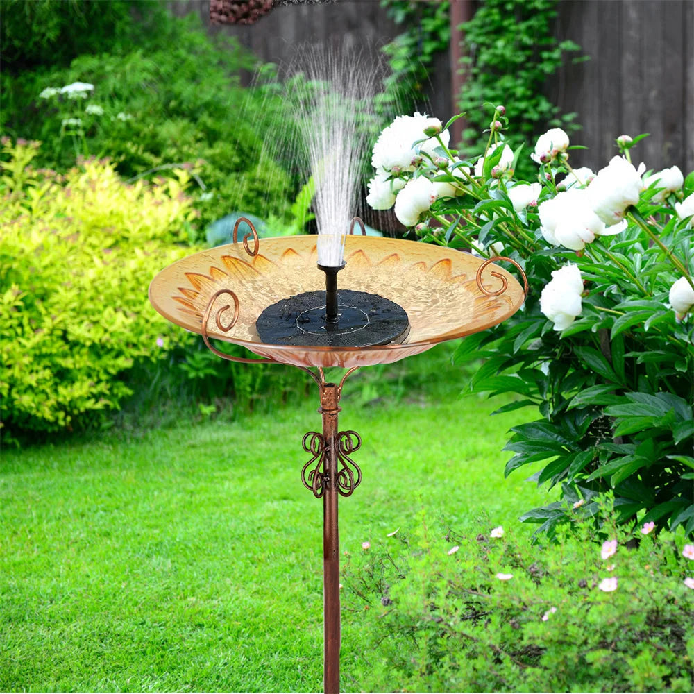 Feature Glass Bird Bath And Feeder On Metal Stake For Garden Decor