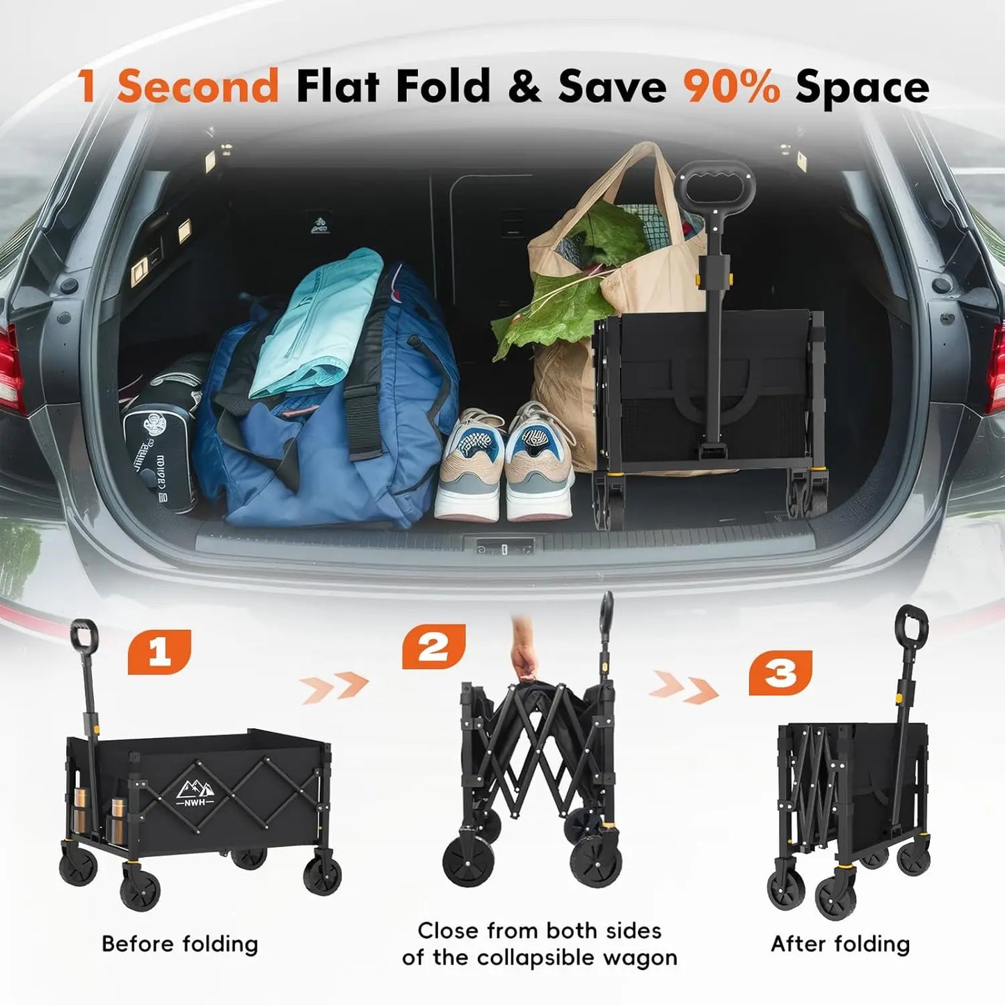 Foldable Wagon Cart With All Terrain Wheels For Outdoor Hauling