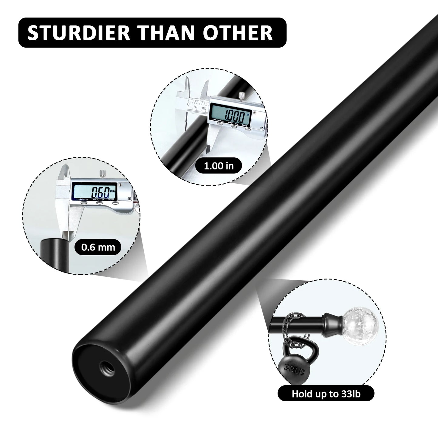 Heavy Duty Curtain Rod Set With Glass Finials