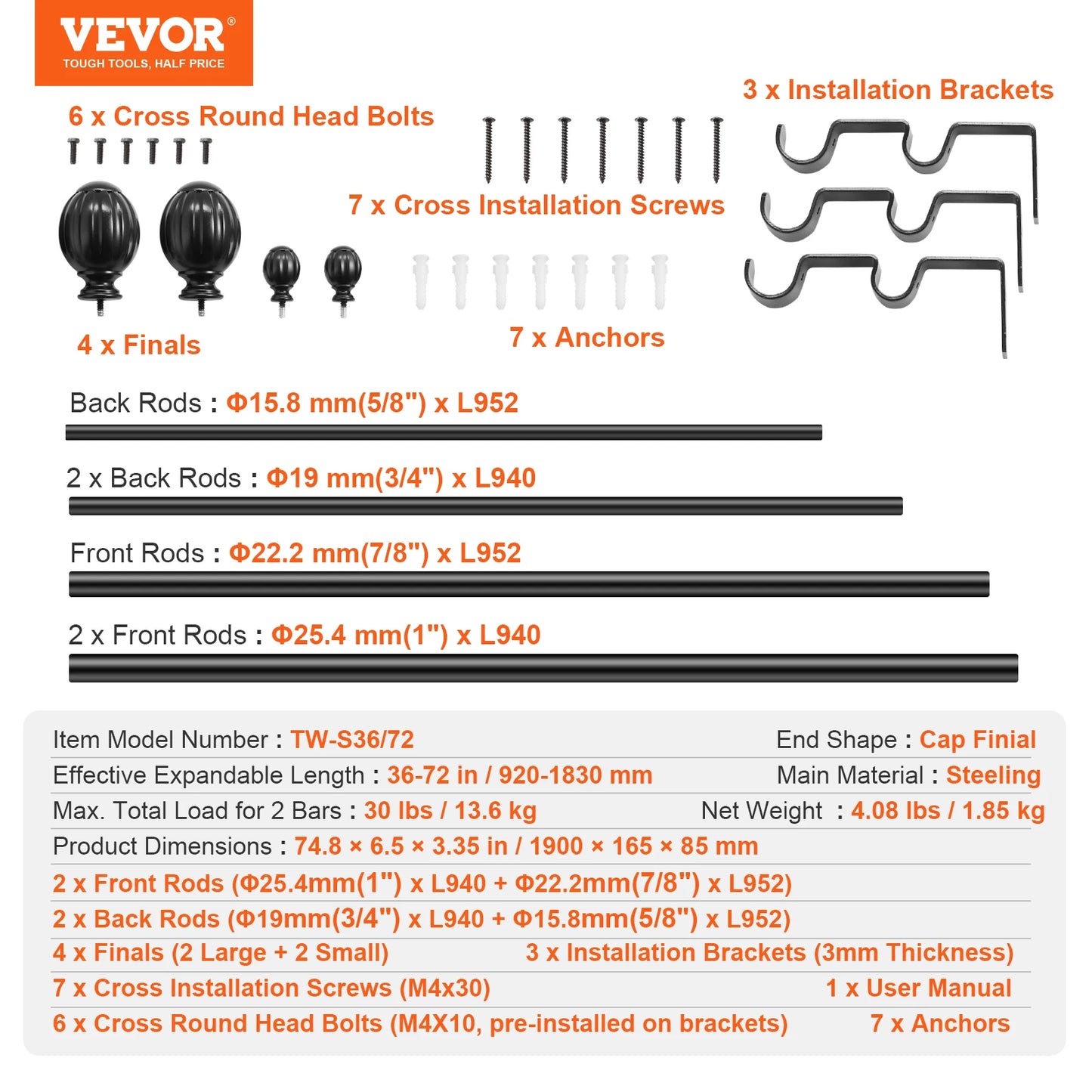 SucceBuy Double Curtain Rods Telescoping Stainless Steel