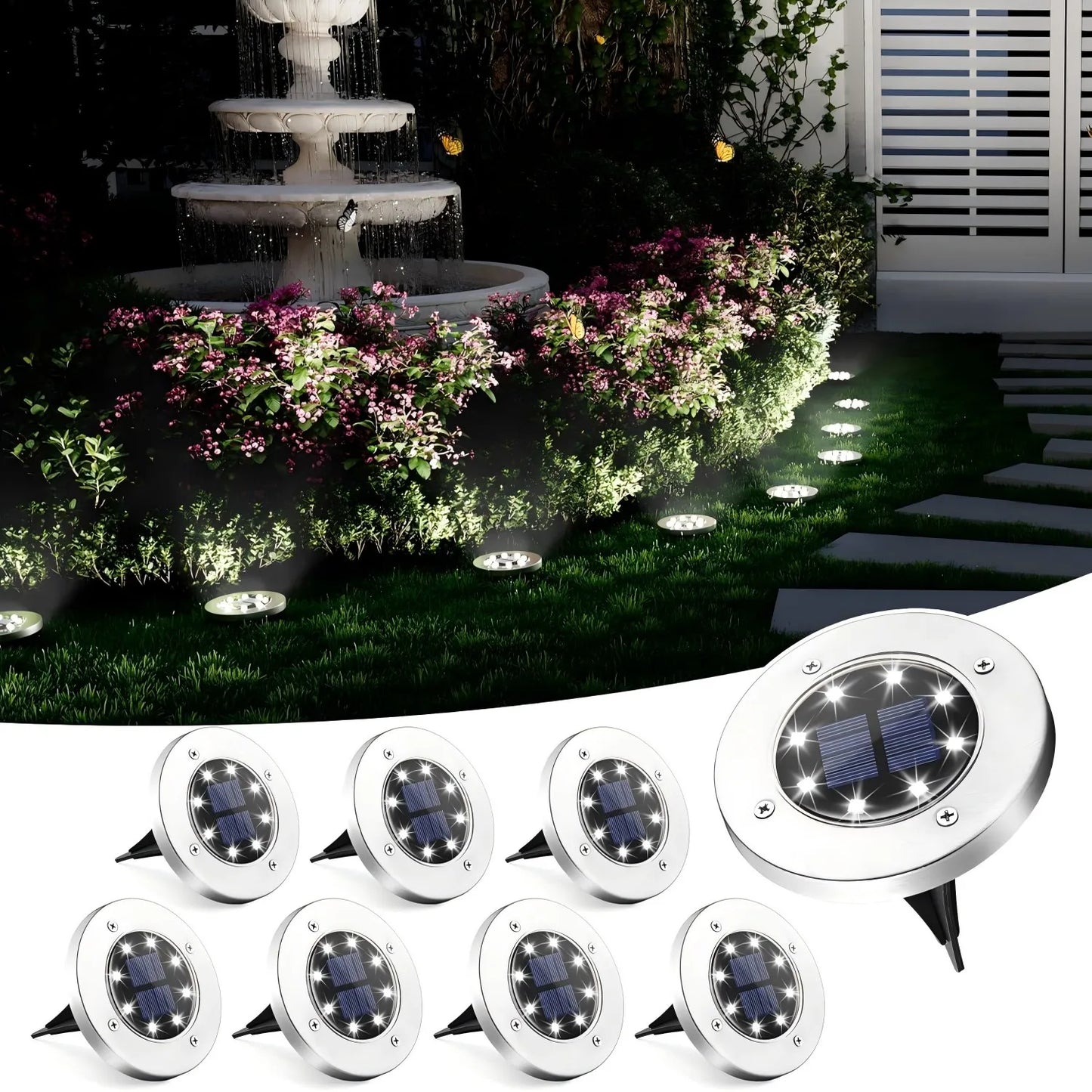 EZHomeEssentials Solar Lights 8 LED Landscape Pathway