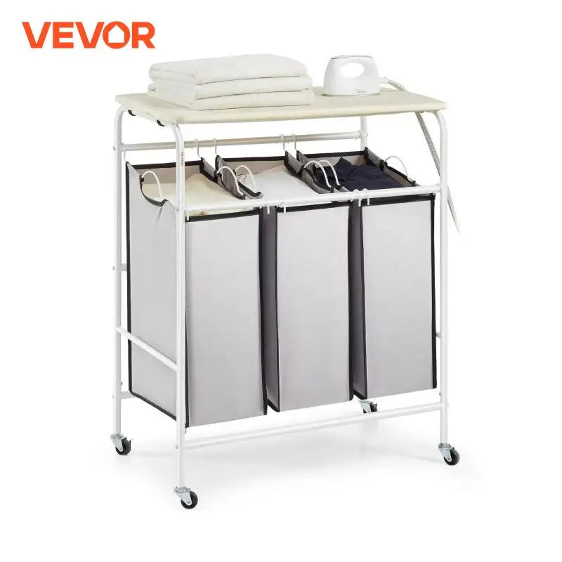 EZHomeEssentials 3Section Laundry Sorter Ironing Board Cart