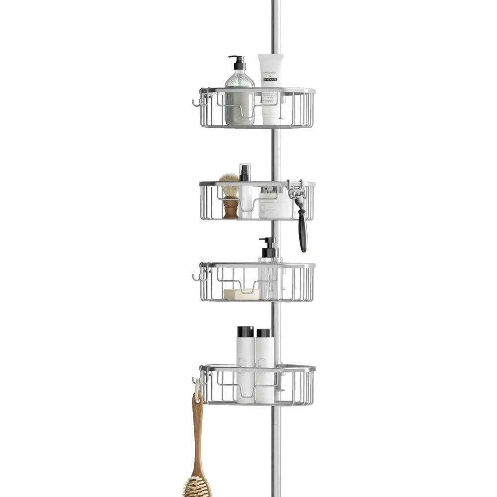 Tension Pole Shower Caddy With 4 Shelves Rustproof Aluminum