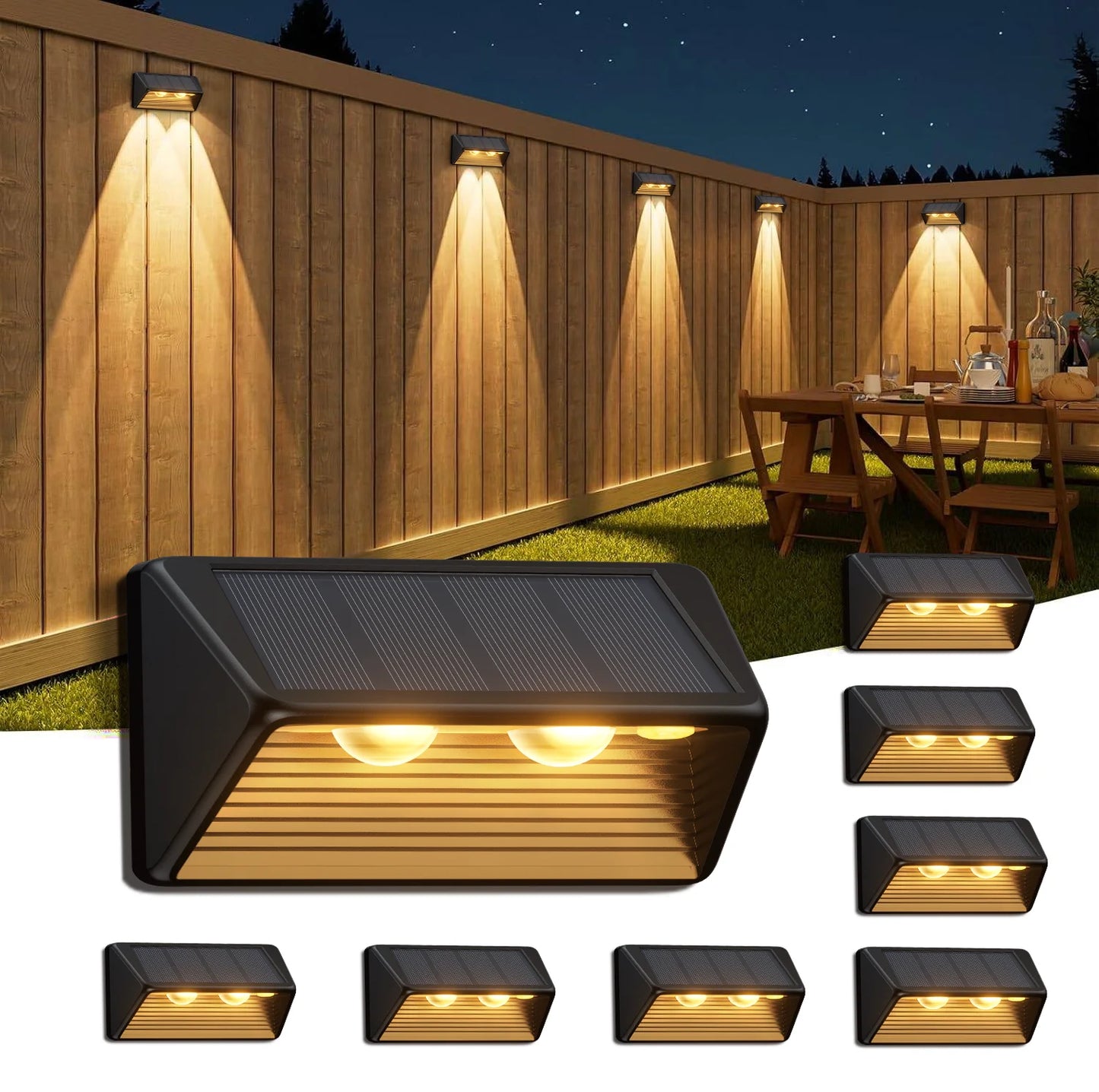 KPSTEK Outdoor Solar Fence And Step Lights Warm White LED