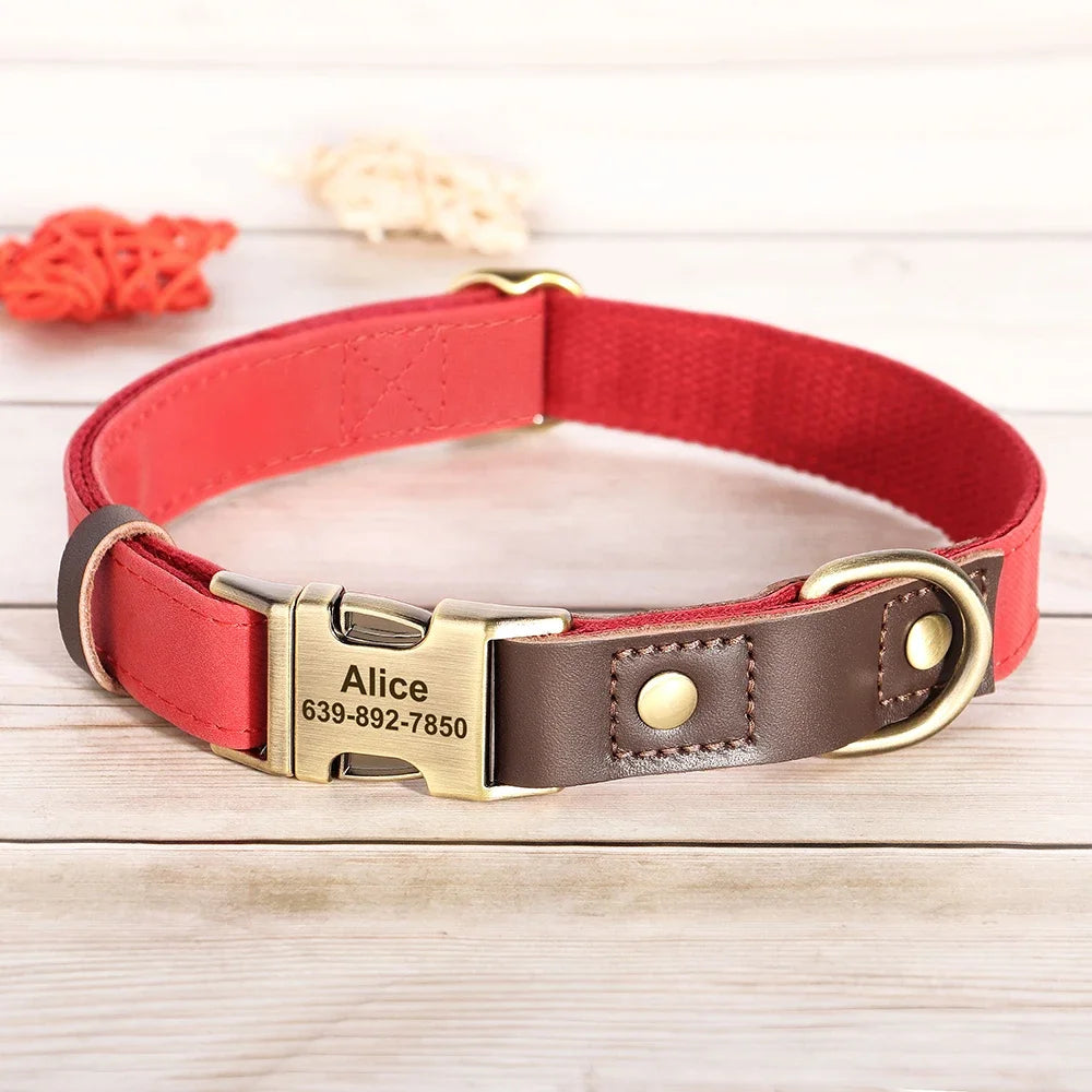 Leather Dog Collar Engraved Adjustable ID Necklace