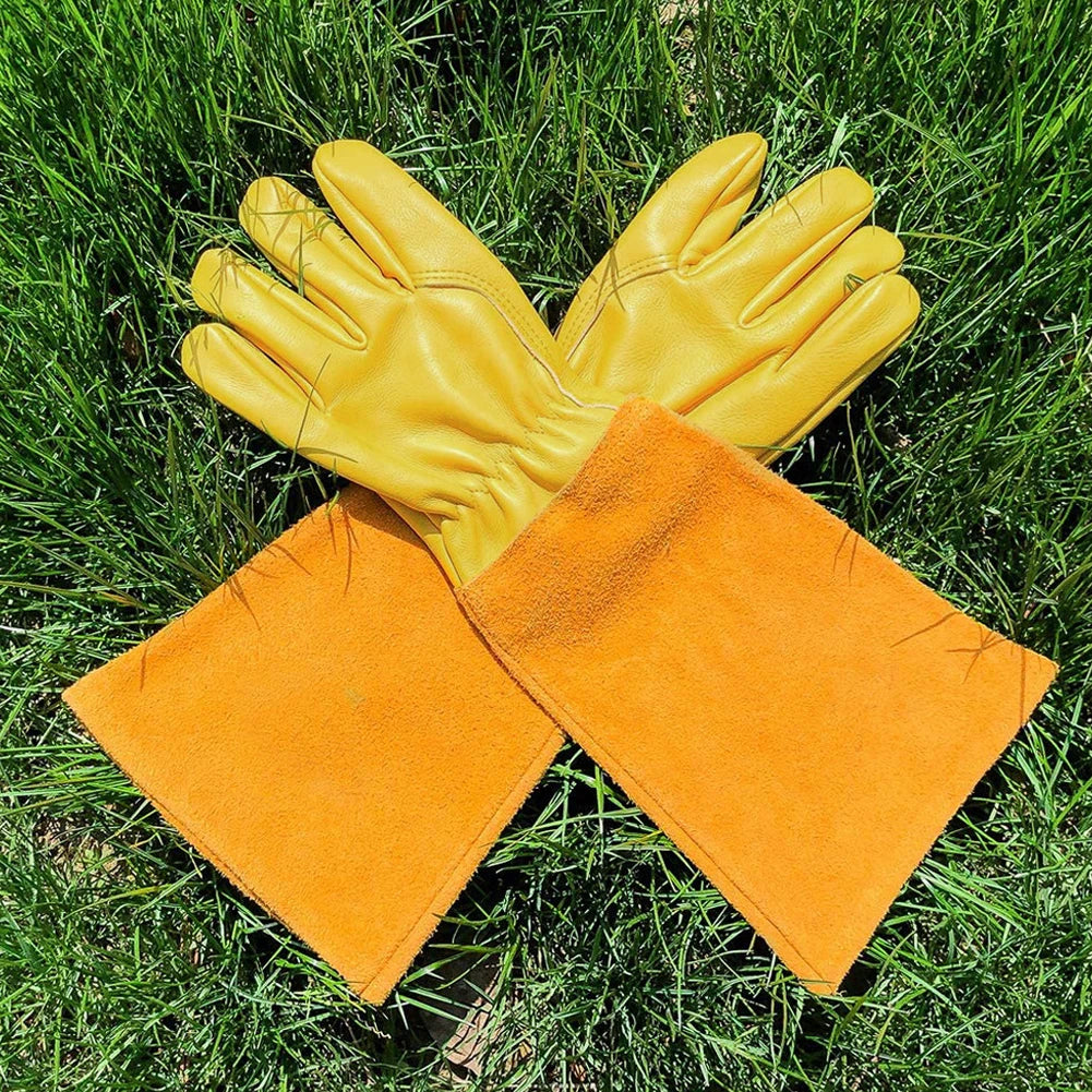 1 Pair Long Thorn Proof Gardening Gloves Breathable Leather Working Mitten with Forearm Protection Garden Gloves for Women Men