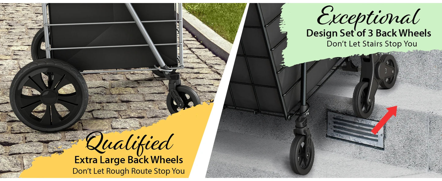 Foldable Lightweight Shopping Cart With Waterproof Basket Liner And Wheels