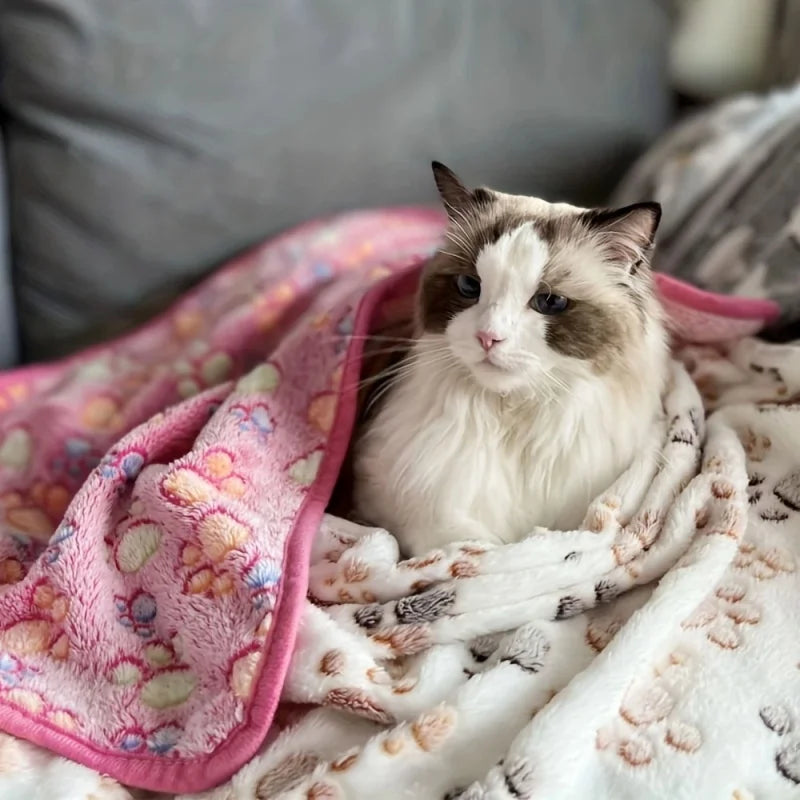 Soft Flannel Fleece Pet Blanket For Dogs And Cats Paw Print