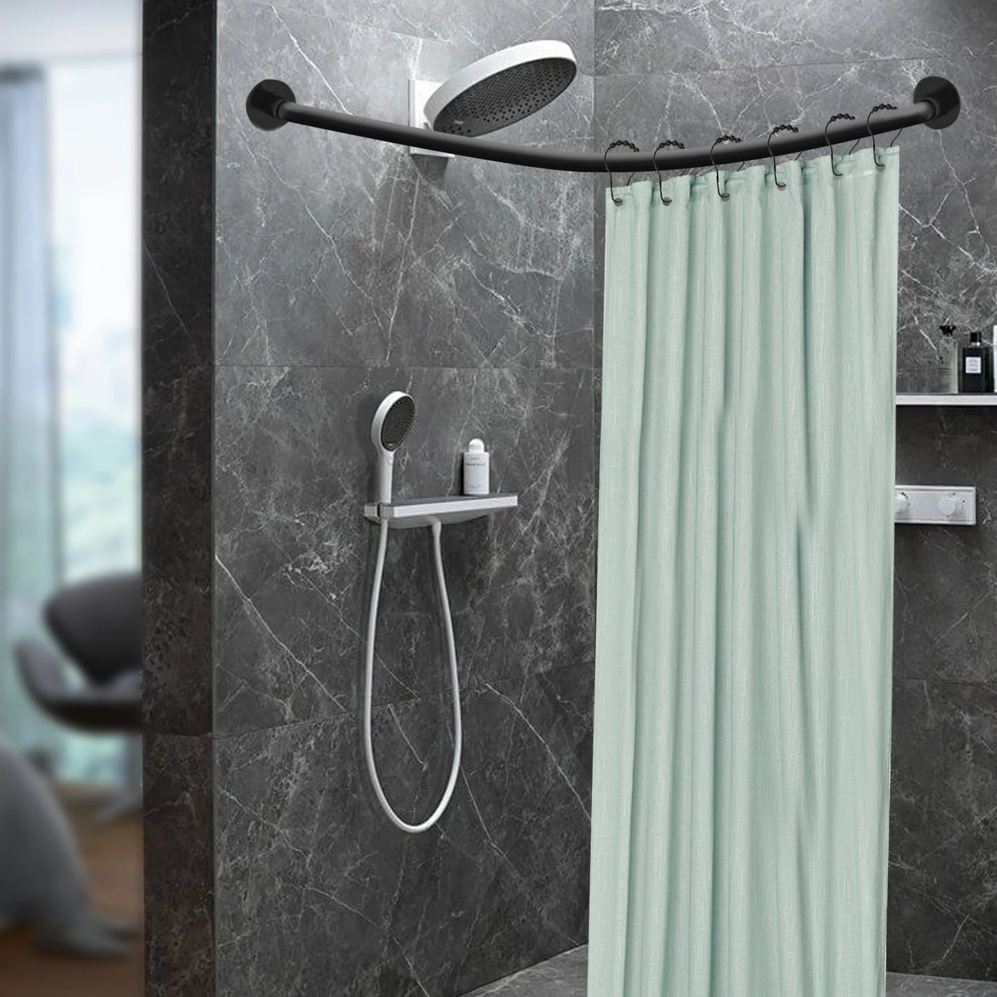 Feature Retractable L Shaped Shower Curtain Rail Stainless