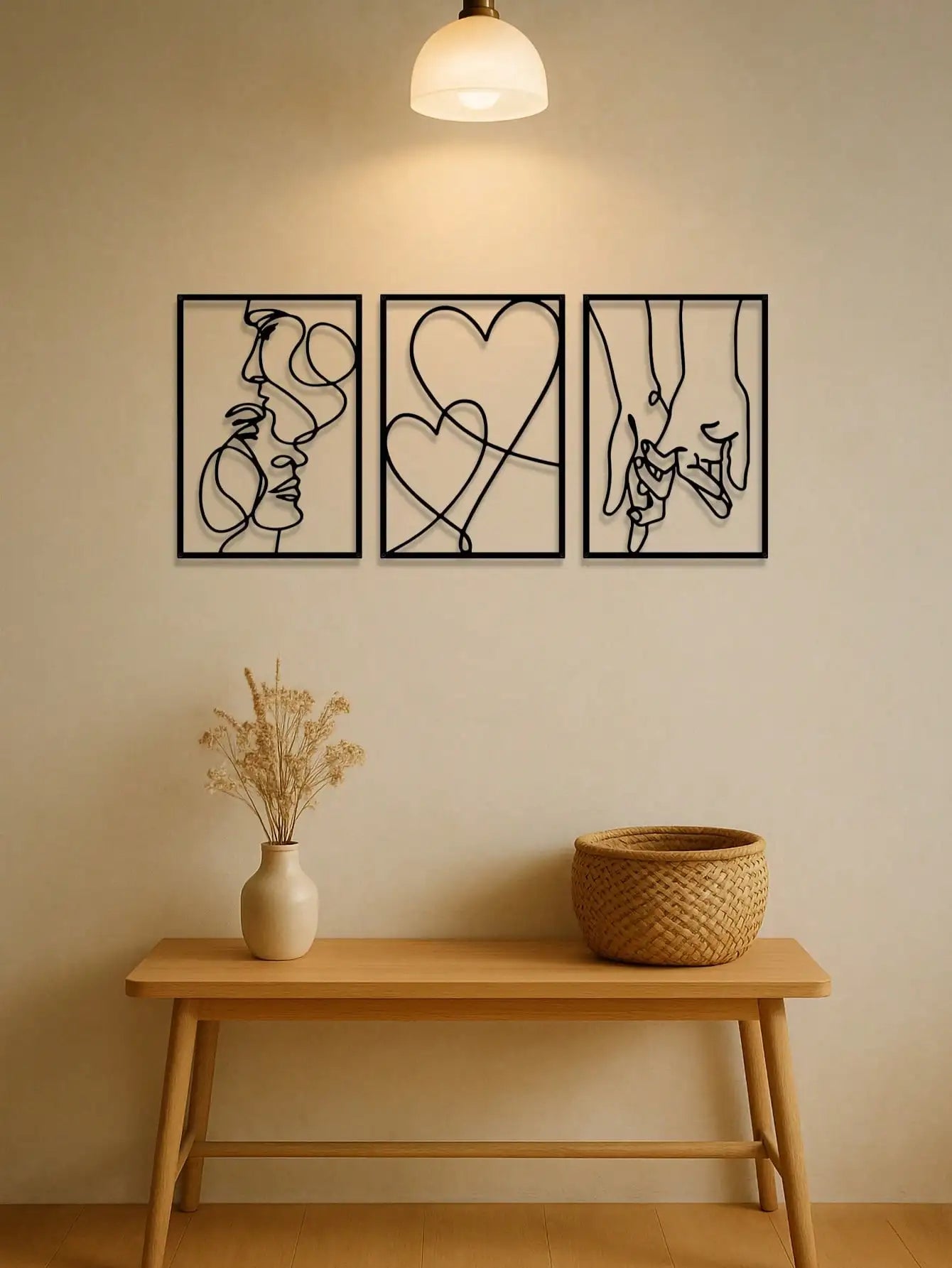 3-Piece Romanticized-Ornate-Design Metal Wall Art Ensemble Depicting Silhouettes