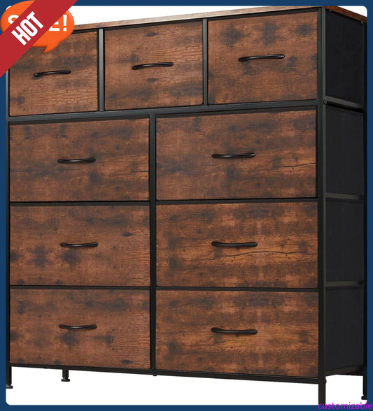 Customizable Dresser With 9 Drawers And Fabric Bins