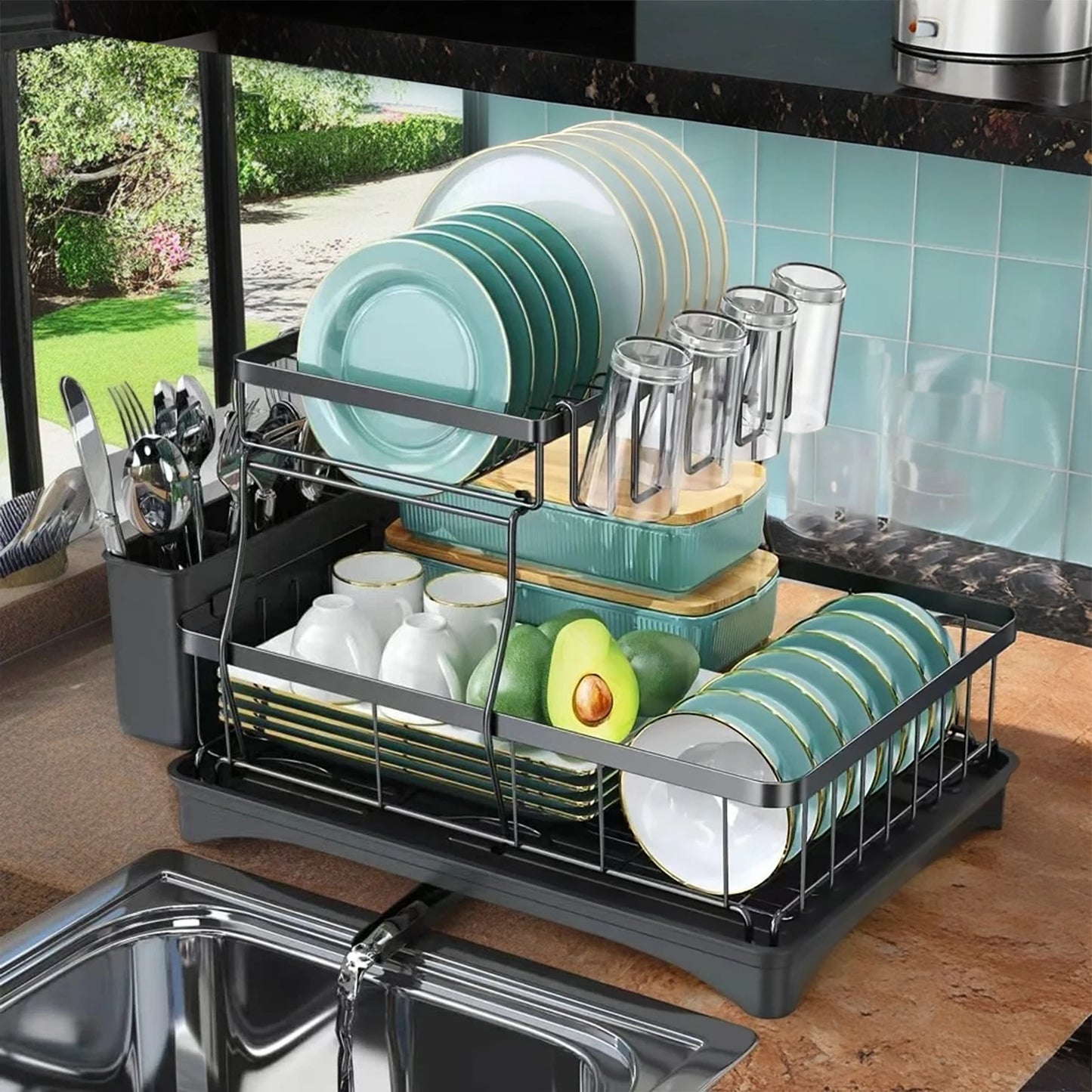 EZHomeEssentials Large 2 Tier Dish Drying Rack Countertop