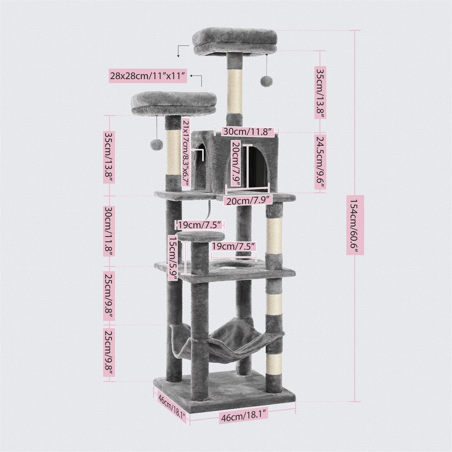 PAWZ Road Five Level Cat Tree Tower With Plush Condo Scratching Posts Boards