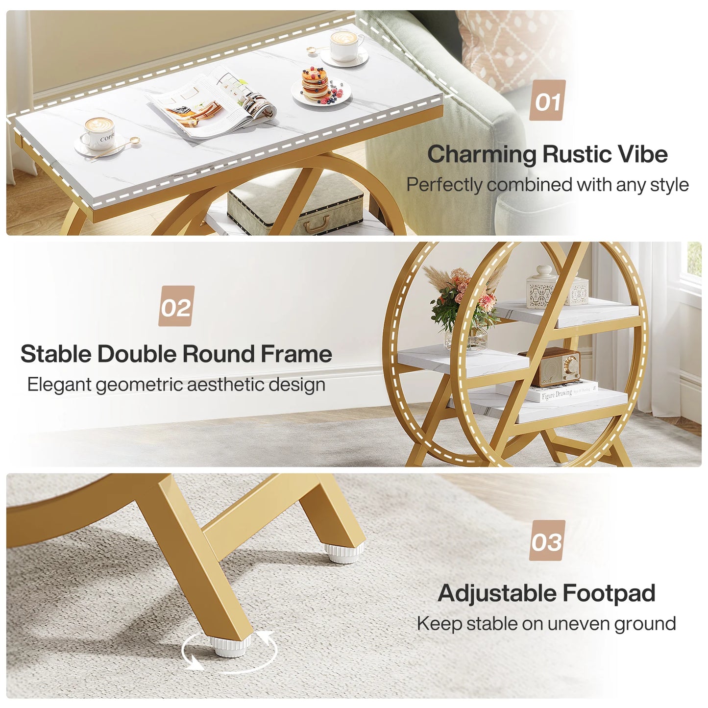 Tribesigns End Table for Living Room 3-Tier with Storage