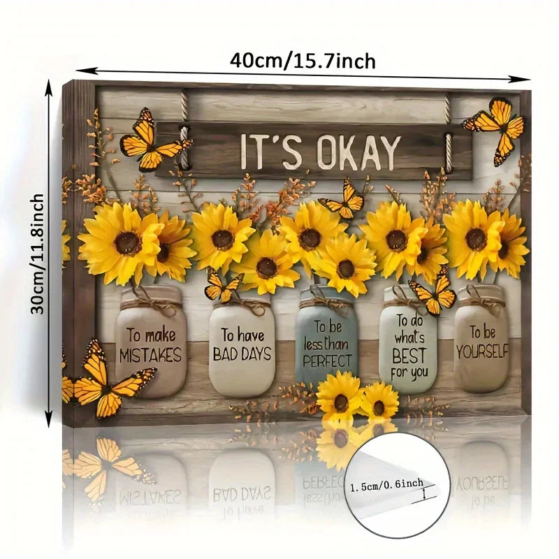 Hign-concerned Sunflower Butterfly Canvas Wall Decor Frame