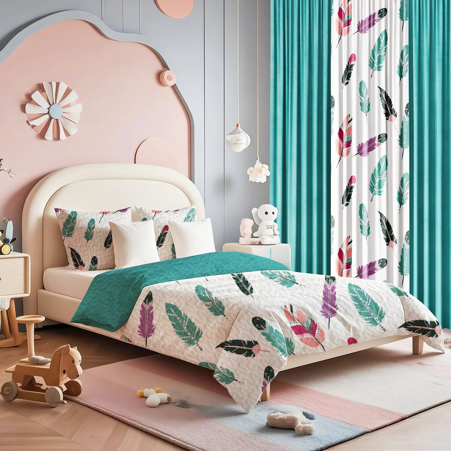 Bedspread Set With Curtains 9 Piece Machine Washable