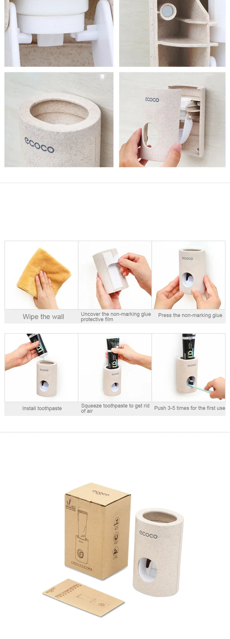 Automatic Toothpaste Dispenser Toothbrush Holder Wall Mount Squeezer