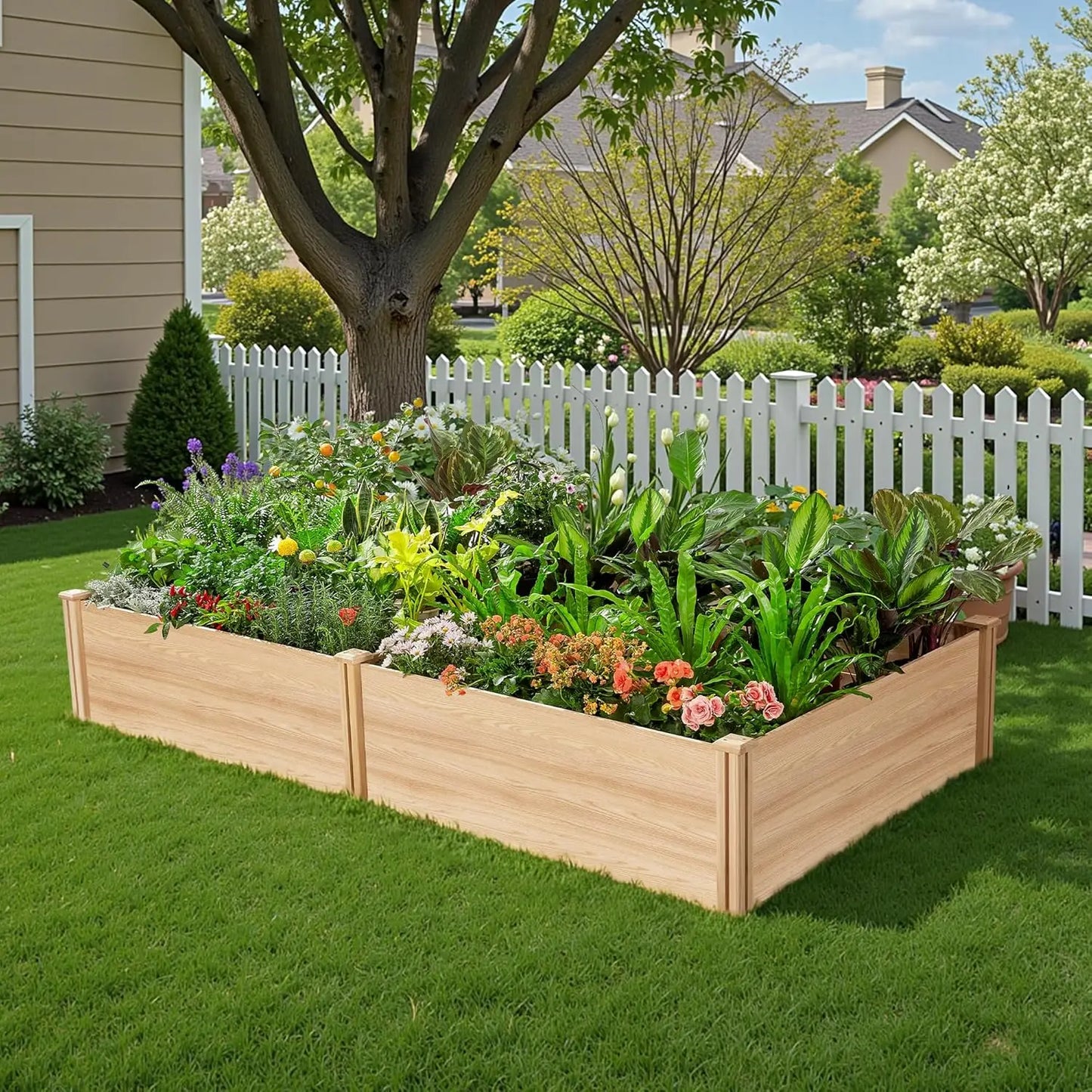 8x4 Ft Wood Raised Garden Bed, Durable 15 Inch Depth Planter Box for Vegetables, Herbs, and Flowers