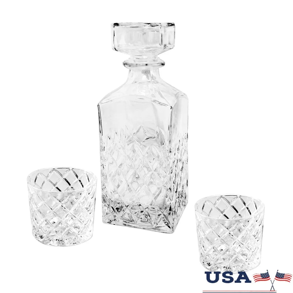 EZHomeEssentials Diamond Cut Glass Decanter Set Glassware