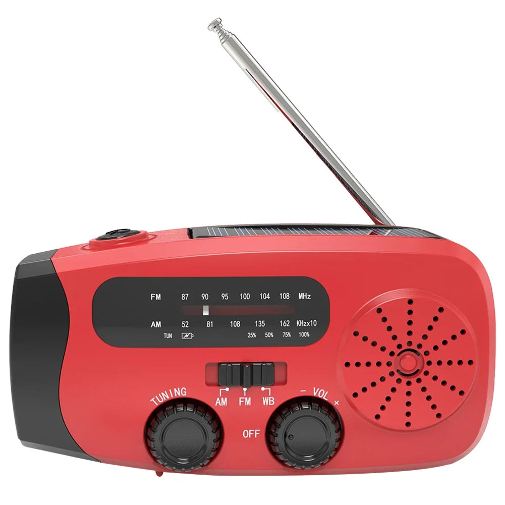 Portable Emergency Crank Radio AM FM WB Weather Solar