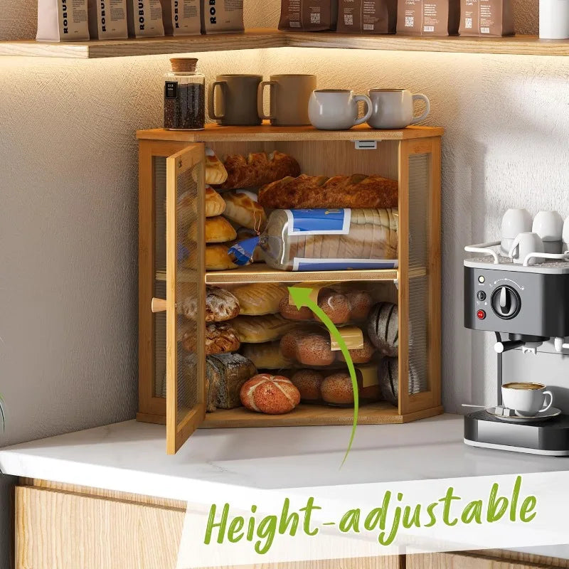 EZHomeEssentials Corner Bread Box Bamboo Layered Storage