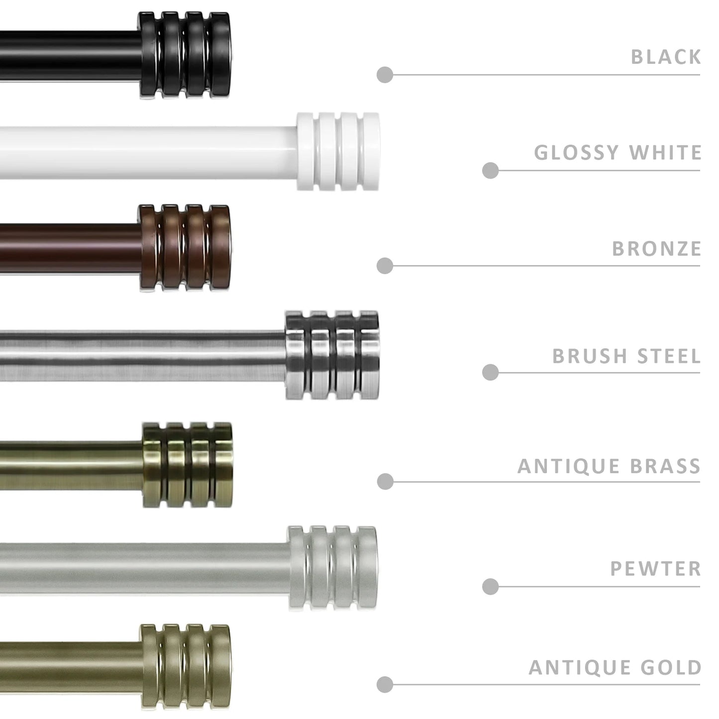 Heavy Duty Adjustable Curtain Rod Set End Caps