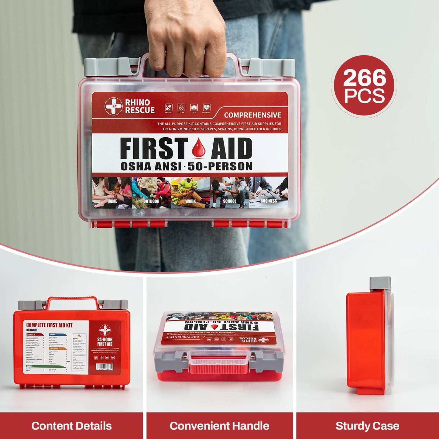 Rhino Rescue Full Feature First Aid Kit for Home Office