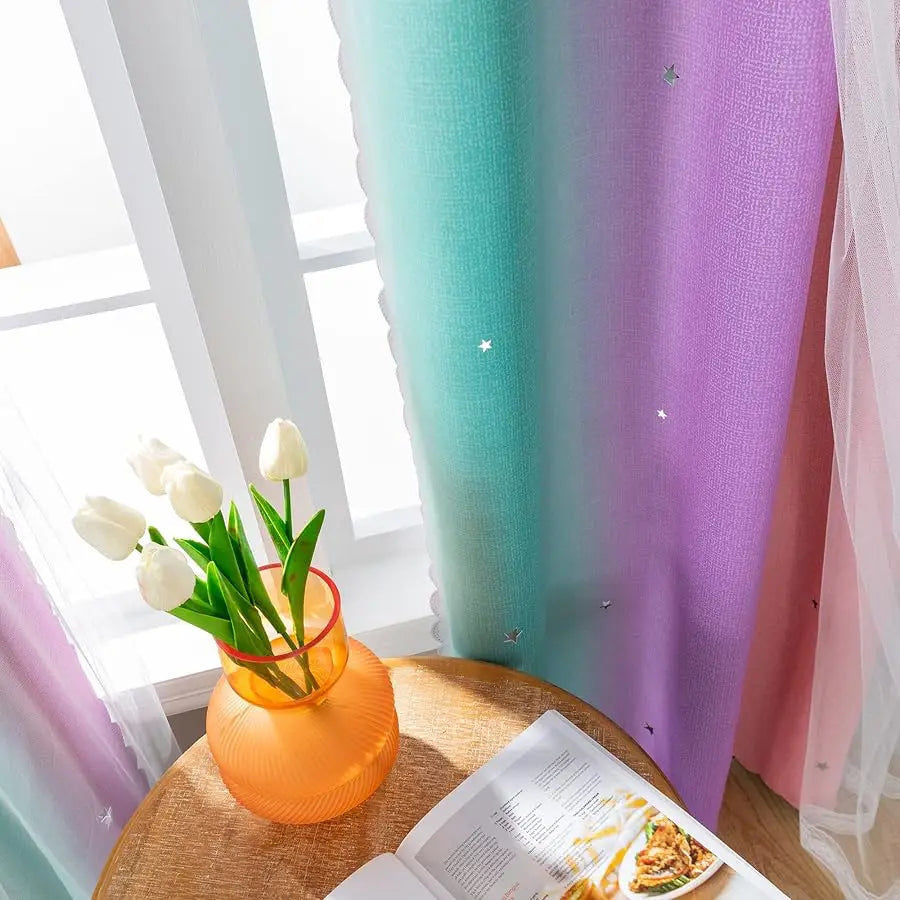 Rainbow Unicorn Blackout Curtains For Girls Room