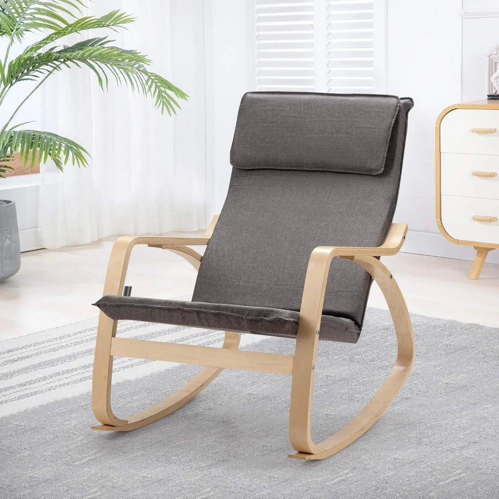 Folded Rocking Chair With Upholstered Cushion Wooden Frame